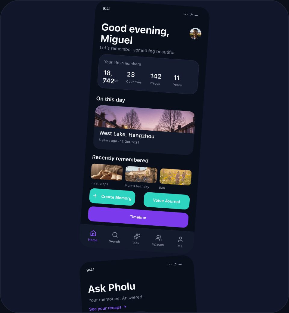 The Pholu home and Ask Pholu screens